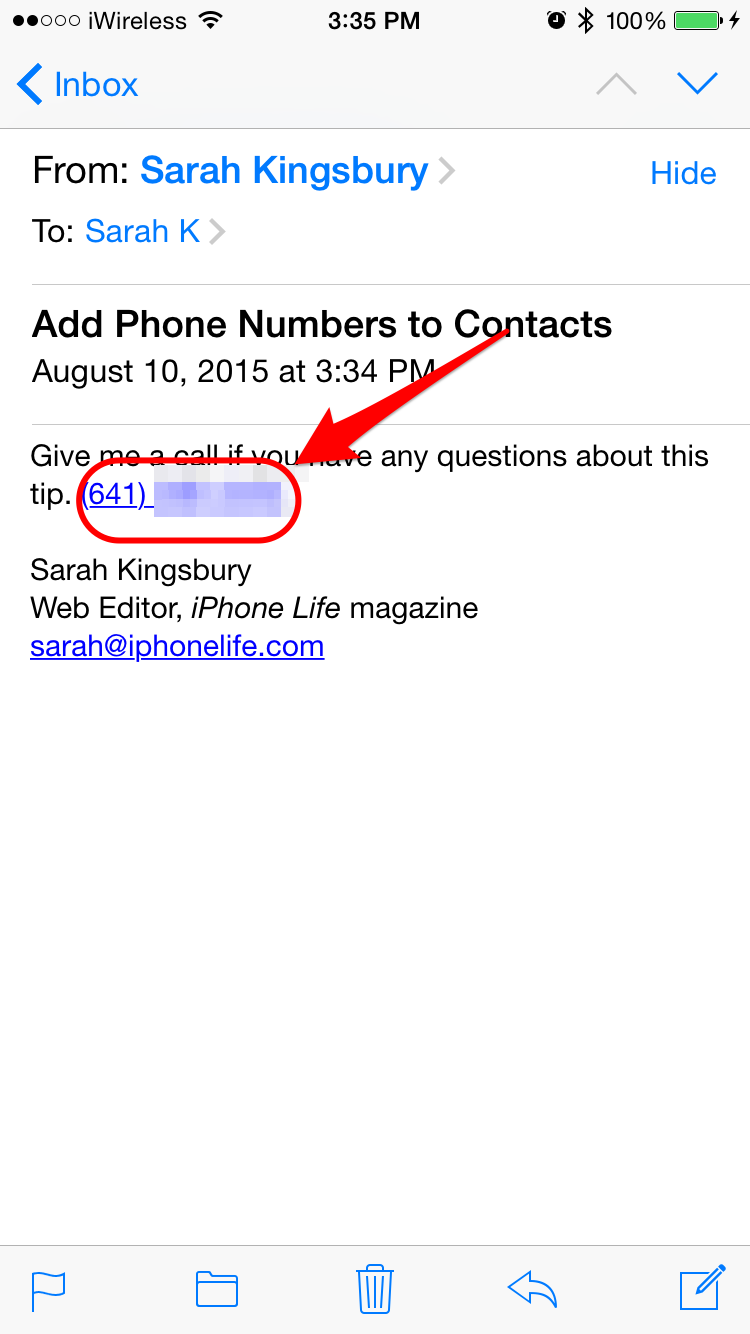 how to put phone number at end of email